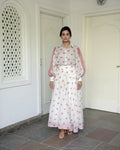 White Printed Skirt at Kamakhyaa by Taro. This item is Evening Wear, Handwoven cotton, Indo-Western, July Sale, July Sale 2023, Maxi Skirts, Natural, Prints, Regular Fit, Skirts, White, Wildflower Taro, Womenswear