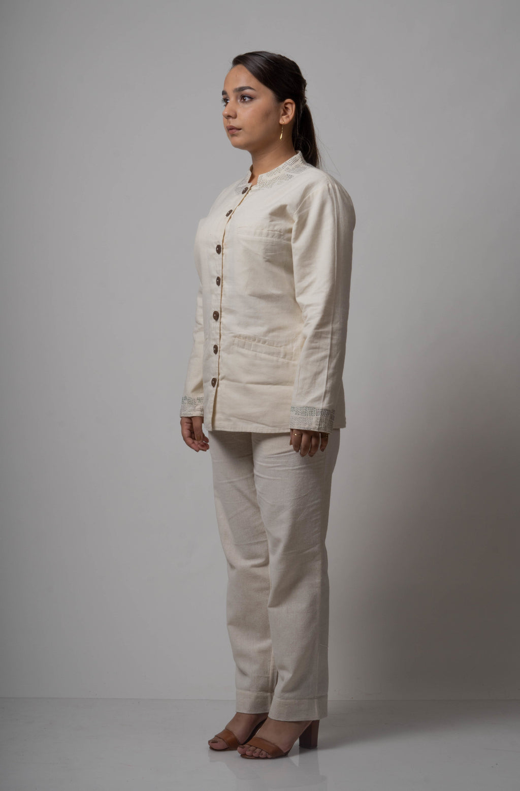 White Reversible Cotton Jacket at Kamakhyaa by Lafaani. This item is Casual Wear, Cotton, Jackets, Natural, Regular Fit, Reversible, Solids, White, Womenswear
