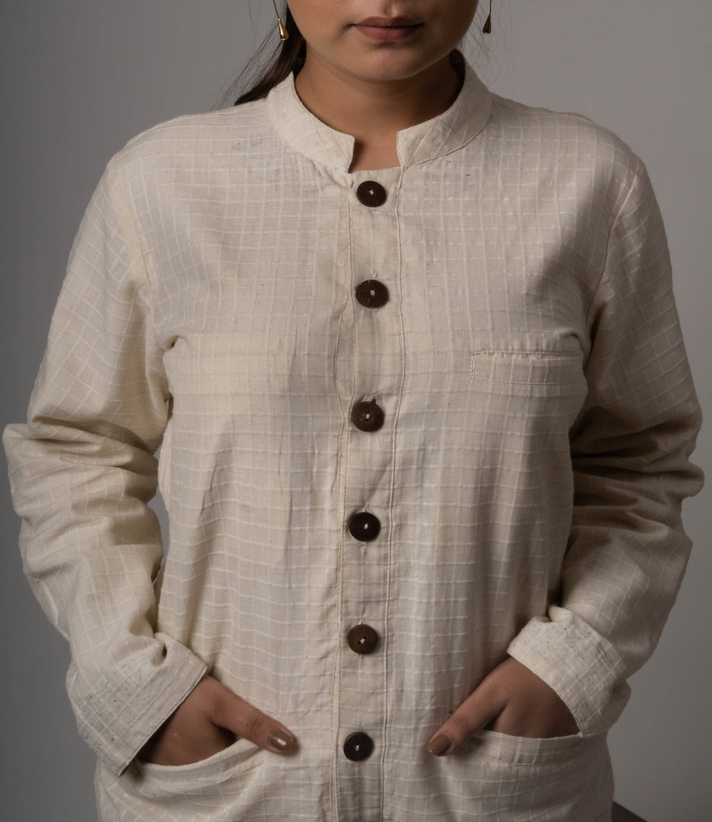 White Reversible Cotton Jacket at Kamakhyaa by Lafaani. This item is Casual Wear, Cotton, Jackets, Natural, Regular Fit, Reversible, Solids, White, Womenswear