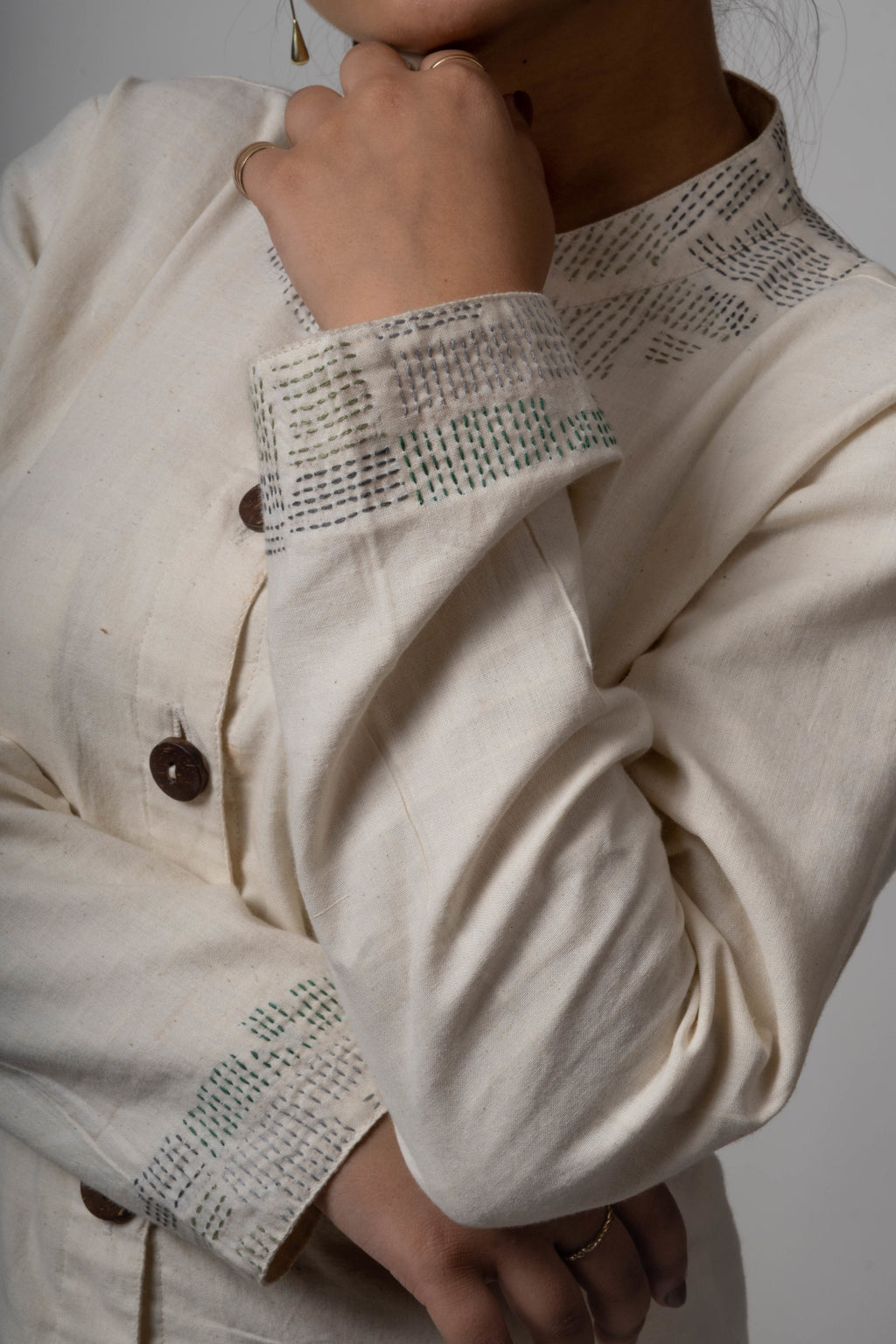 White Reversible Cotton Jacket at Kamakhyaa by Lafaani. This item is Casual Wear, Cotton, Jackets, Natural, Regular Fit, Reversible, Solids, White, Womenswear