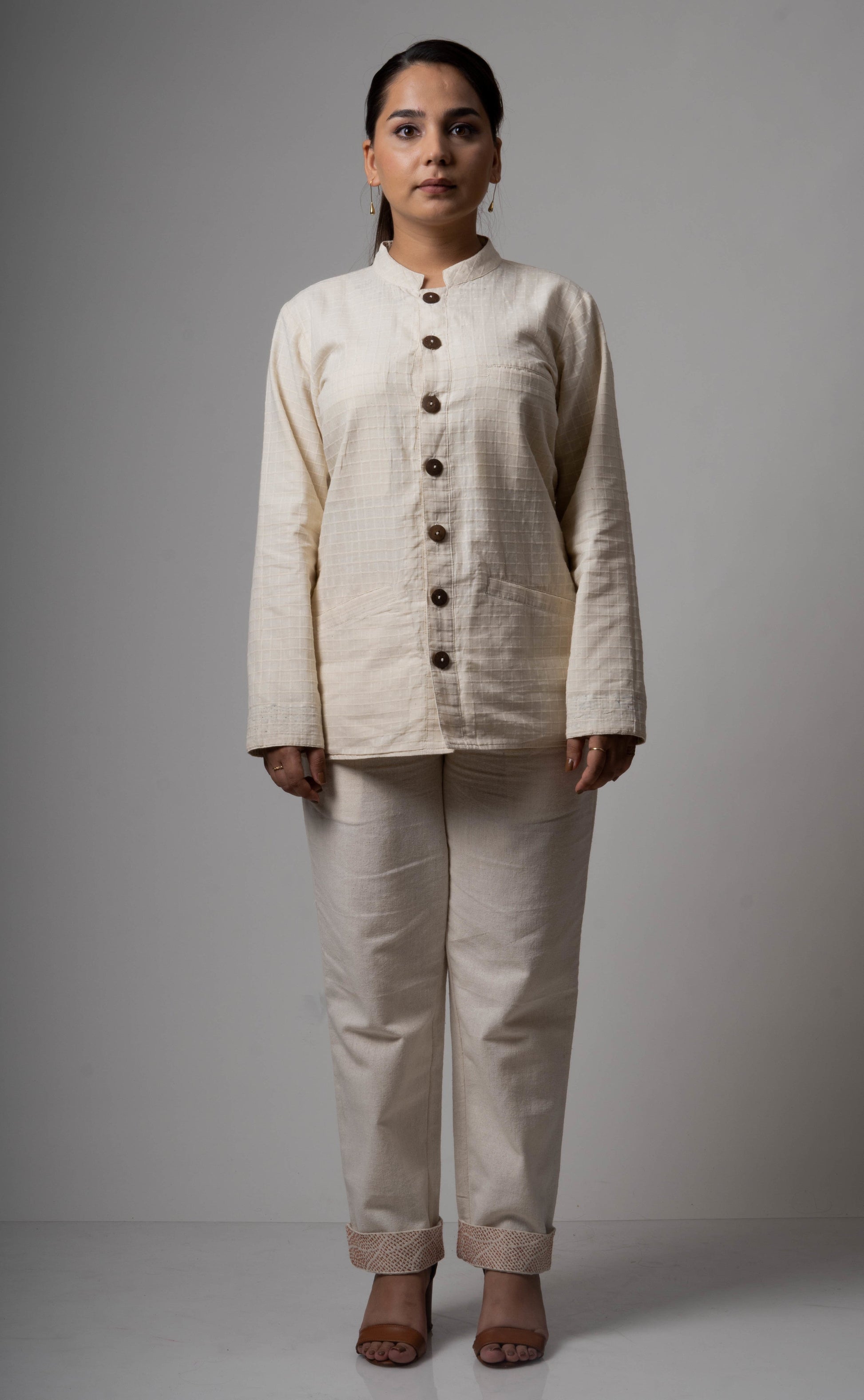White Reversible Cotton Jacket at Kamakhyaa by Lafaani. This item is Casual Wear, Cotton, Jackets, Natural, Regular Fit, Reversible, Solids, White, Womenswear