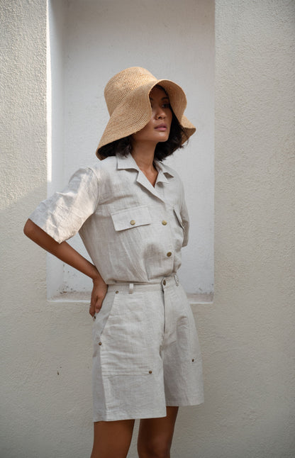 White Safari Shirt Bare, Cotton, Hemp, Organic, Regular Fit, Solids, Kamakhyaa