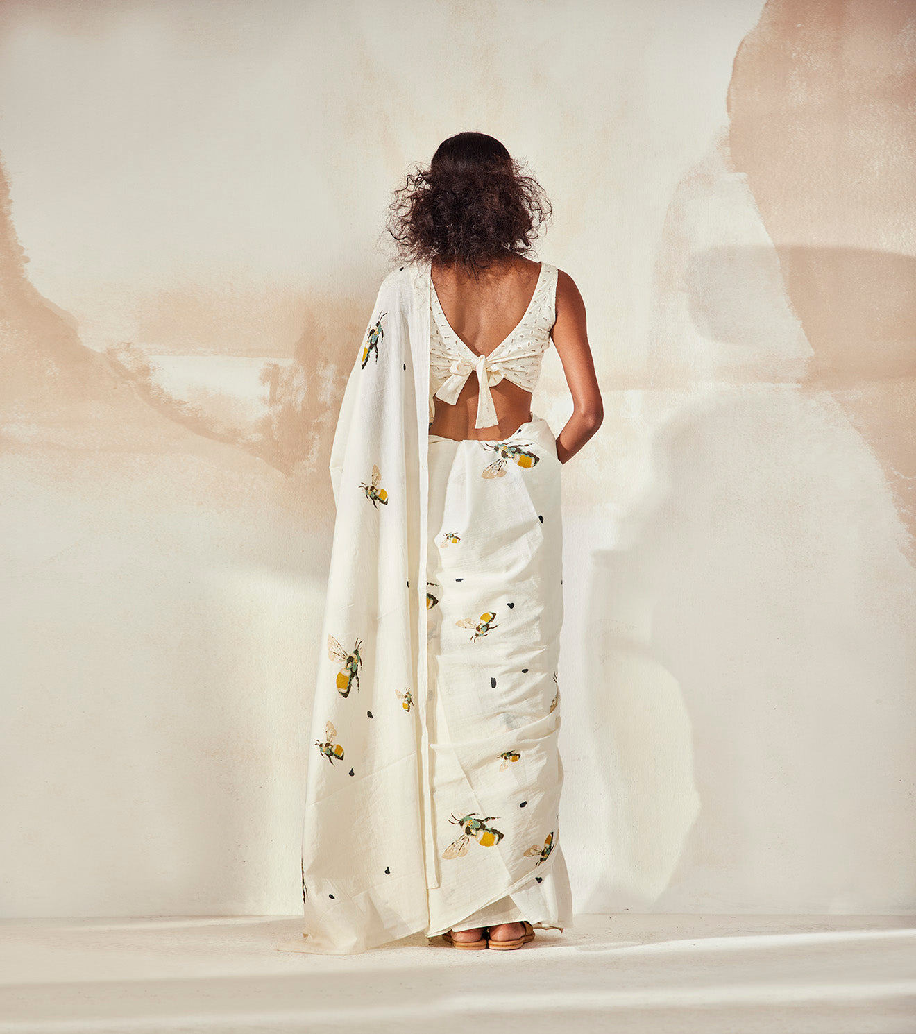 Anthuriums on White Organza Saree – Picchika