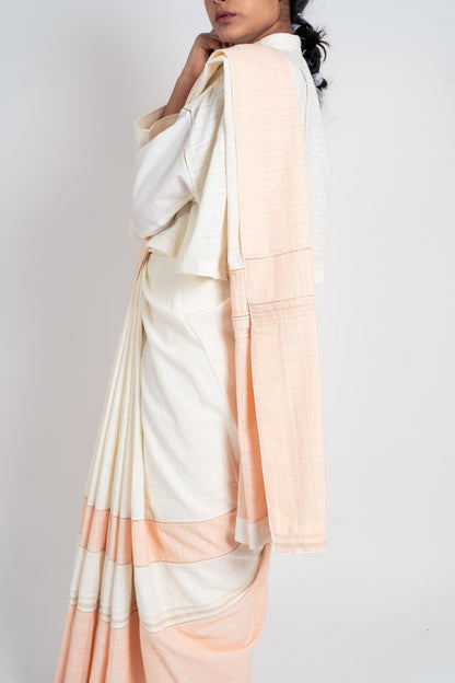 White Saree Two Tone at Kamakhyaa by Ahmev. This item is Casual Wear, For Mother, Handloom Cotton, Indian Wear, July Sale, July Sale 2023, Multicolor, Natural, Relaxed Fit, Sarees, Solids, Womenswear
