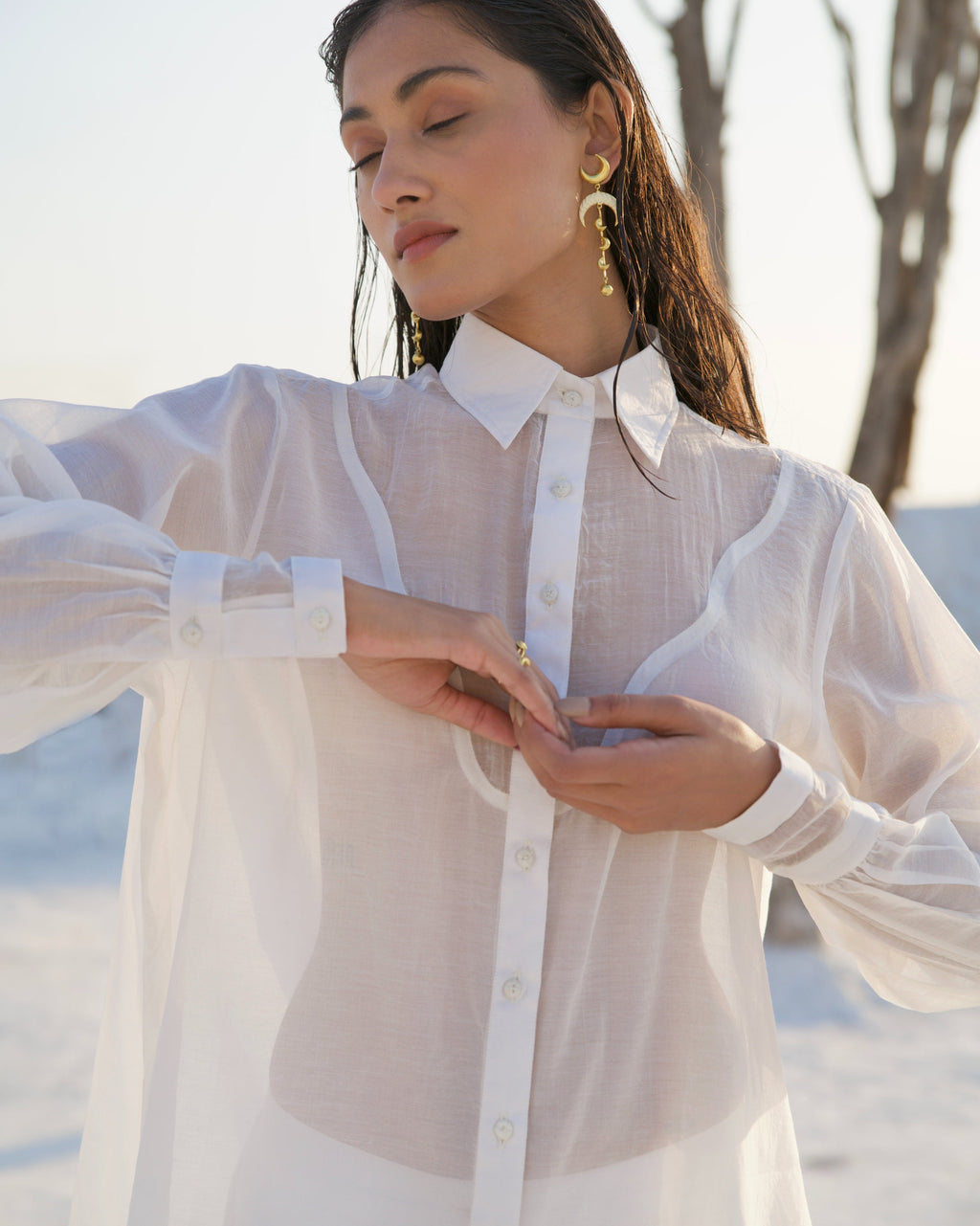 White Silk Co-ord Set at Kamakhyaa by The Loom Art. This item is Aurora SS24, Best Selling, Casual Wear, Chanderi Silk, Co-ord Sets, FB ADS JUNE, July Sale, July Sale 2023, Ombre & Dyes, Organic, Regular Fit, Solids, Vacation, Vacation Co-ords, White, Womenswear