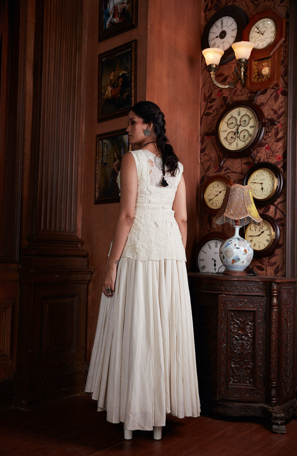 White Silk Dress With Reversible Organza Jacket at Kamakhyaa by Chambray & Co.. This item is Chambray & Co, Dress Sets, Dresses, Embroidered, Natural, Party Wear, Regular Fit, Reversible, Riwayat, Silk, White, Womenswear