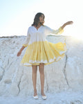 White Silk Mini Dress at Kamakhyaa by The Loom Art. This item is Aurora SS24, Casual Wear, Chanderi Silk, July Sale, July Sale 2023, Loose Fit, Mini Dresses, Ombre & Dyes, Organic, Tiered Dresses, White, Womenswear
