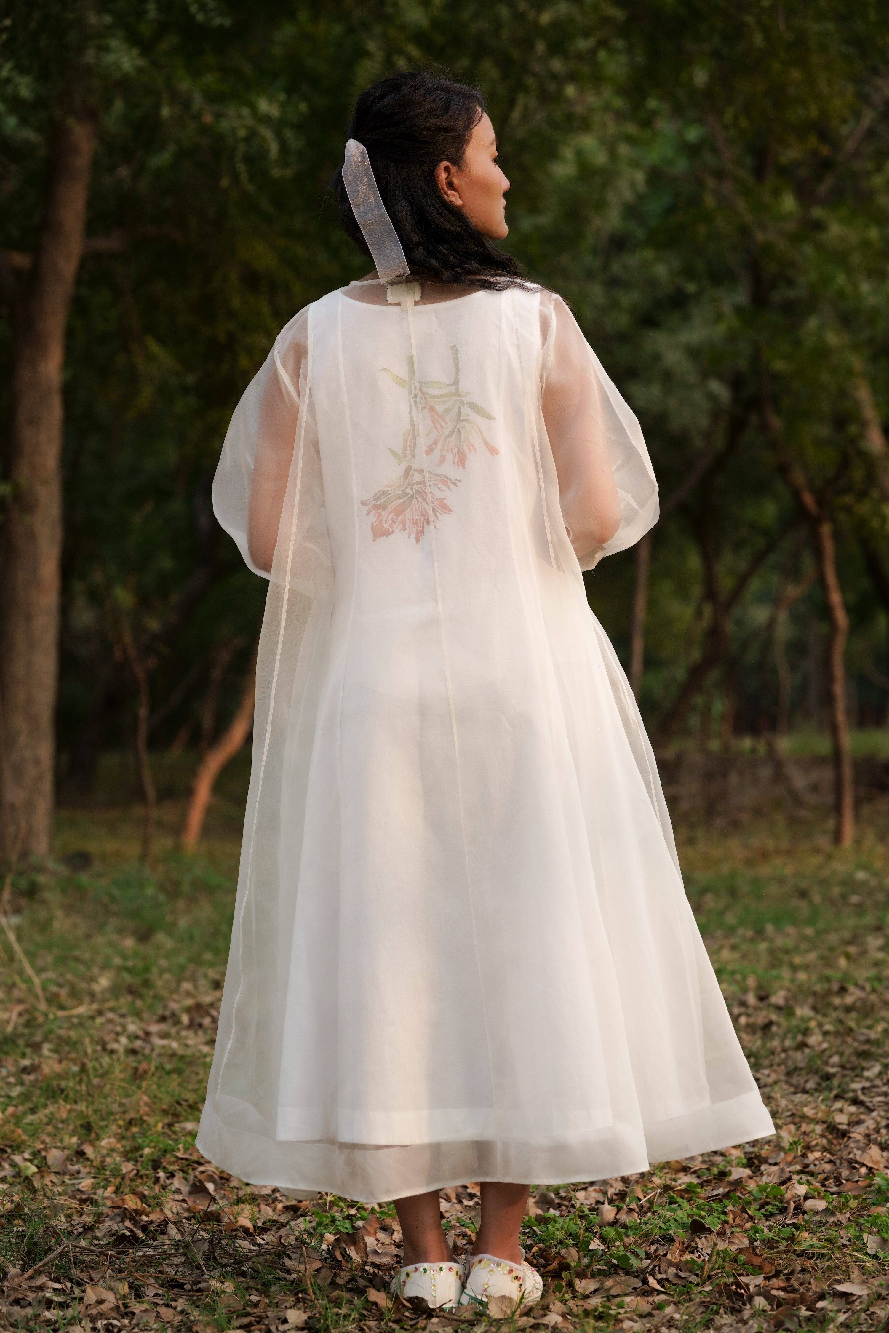 Peach Silk Organza Gown With Hand-Embroidery - Nivedita Pret & Couture