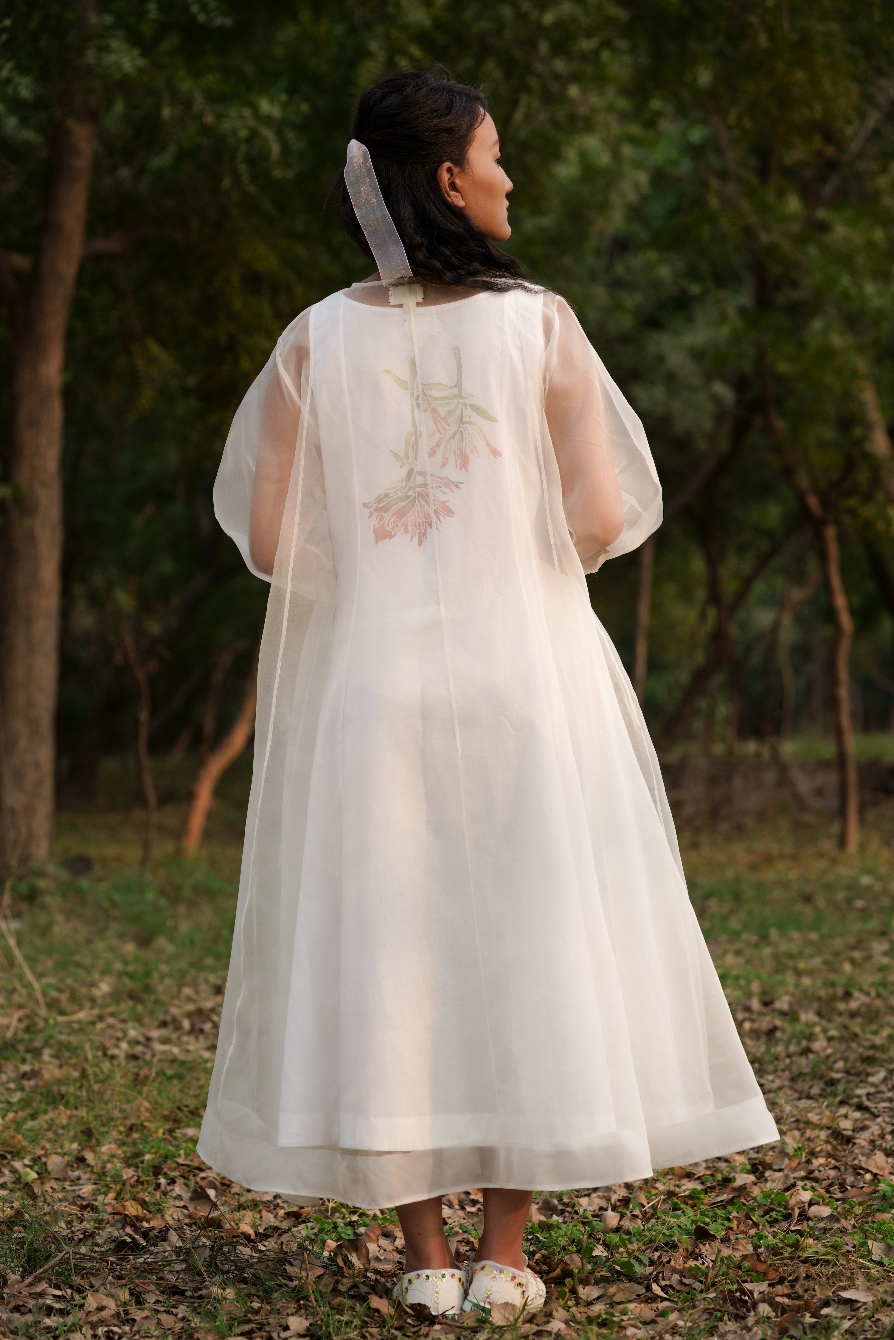 White Silk Organza Dress with Slip at Kamakhyaa by Ahmev. This item is Casual Wear, Cotton, FB ADS JUNE, July Sale, July Sale 2023, Midi Dresses, Natural, Relaxed Fit, Solids, White, Womenswear