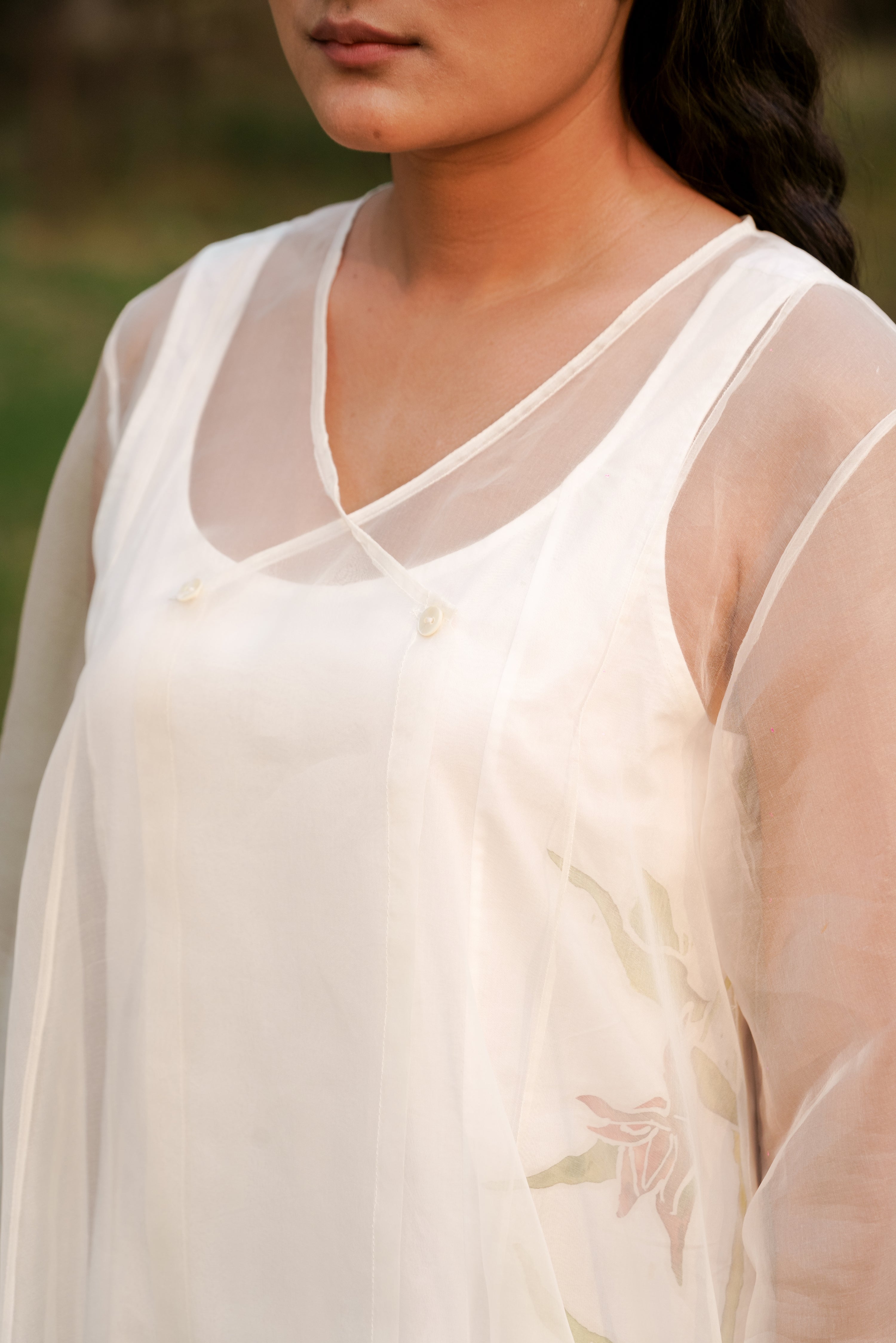 White Silk Organza Dress with Slip at Kamakhyaa by Ahmev. This item is Casual Wear, Cotton, FB ADS JUNE, July Sale, July Sale 2023, Midi Dresses, Natural, Relaxed Fit, Solids, White, Womenswear