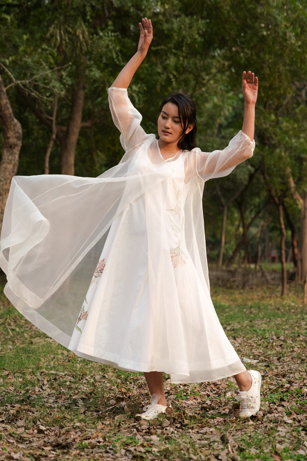 White Silk Organza Dress with Slip at Kamakhyaa by Ahmev. This item is Casual Wear, Cotton, FB ADS JUNE, July Sale, July Sale 2023, Midi Dresses, Natural, Relaxed Fit, Solids, White, Womenswear
