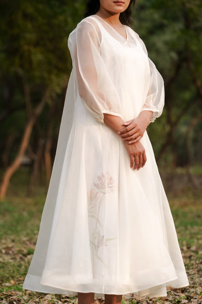 White Silk Organza Dress with Slip at Kamakhyaa by Ahmev. This item is Casual Wear, Cotton, FB ADS JUNE, July Sale, July Sale 2023, Midi Dresses, Natural, Relaxed Fit, Solids, White, Womenswear