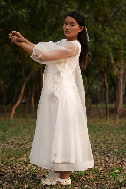 White Silk Organza Dress with Slip at Kamakhyaa by Ahmev. This item is Casual Wear, Cotton, FB ADS JUNE, July Sale, July Sale 2023, Midi Dresses, Natural, Relaxed Fit, Solids, White, Womenswear