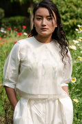 White Silk Top at Kamakhyaa by Ahmev. This item is Casual Wear, Crop Tops, July Sale, July Sale 2023, Natural, Regular Fit, Silk Organza, Solids, Tops, White, Womenswear