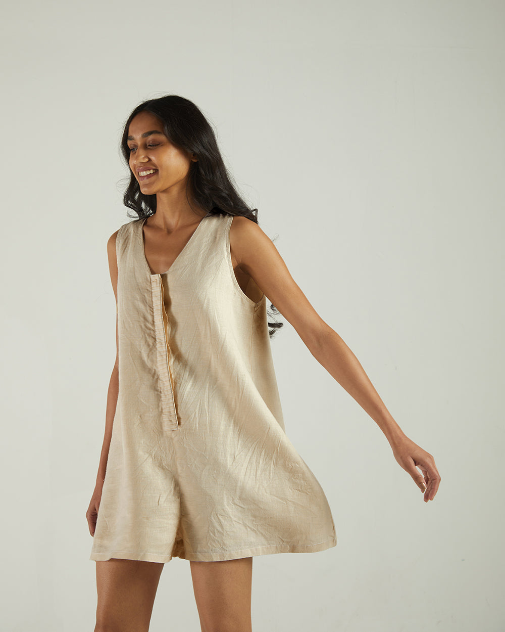 White Sleeveless Jumpsuit at Kamakhyaa by Reistor. This item is Bemberg, Best Selling, Casual Wear, Hemp, Jumpsuits, Natural, rompers, Solids, Womenswear