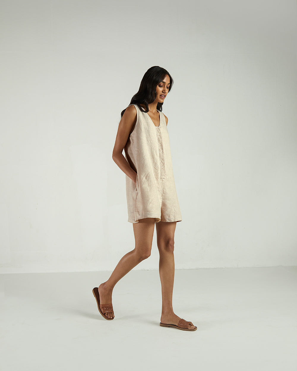 White Sleeveless Jumpsuit at Kamakhyaa by Reistor. This item is Bemberg, Best Selling, Casual Wear, Hemp, Jumpsuits, Natural, rompers, Solids, Womenswear