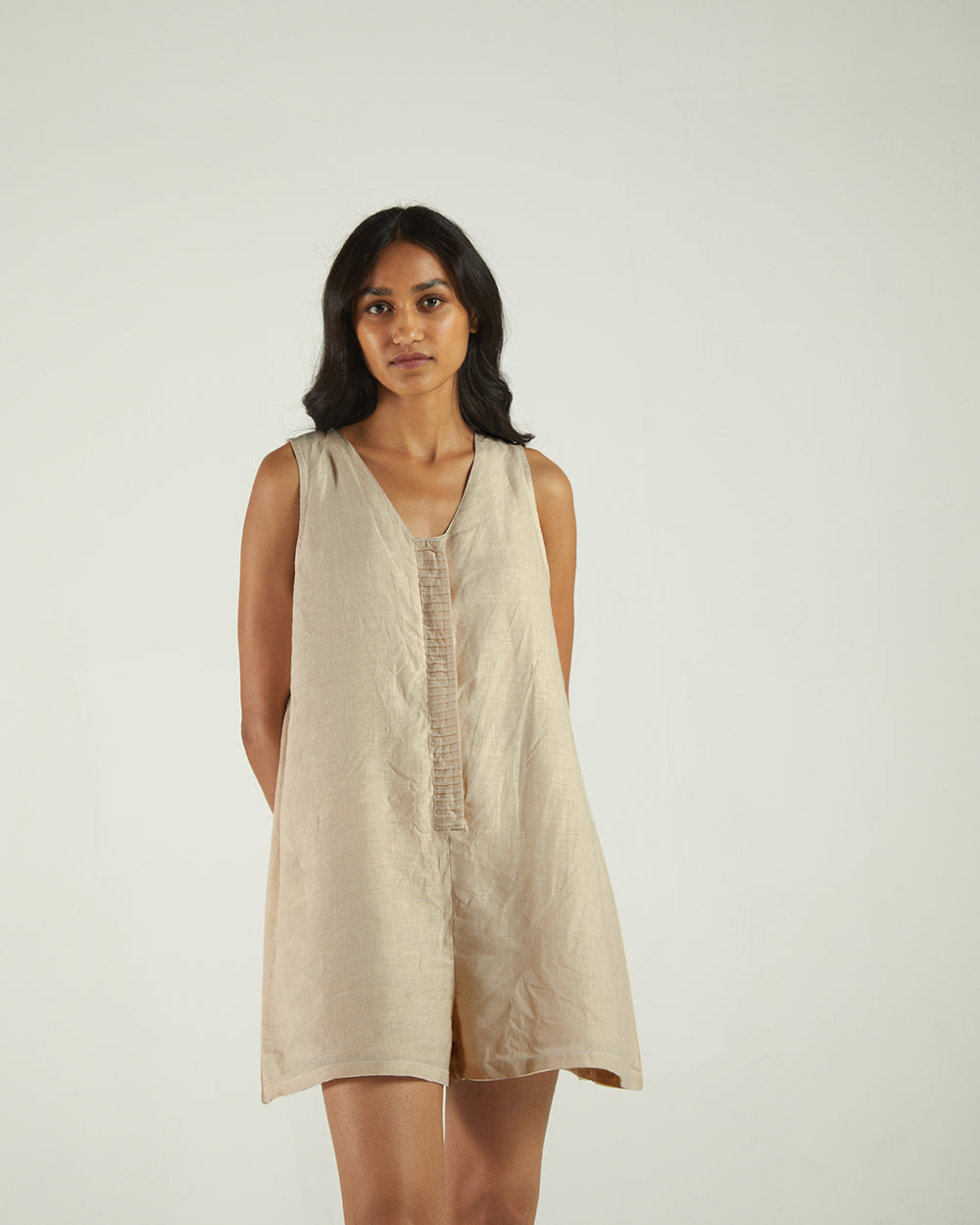 White Sleeveless Jumpsuit at Kamakhyaa by Reistor. This item is Bemberg, Best Selling, Casual Wear, Hemp, Jumpsuits, Natural, rompers, Solids, Womenswear