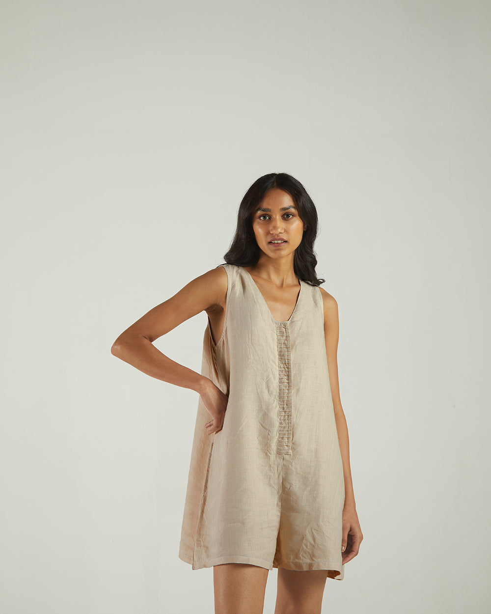 White Sleeveless Jumpsuit at Kamakhyaa by Reistor. This item is Bemberg, Best Selling, Casual Wear, Hemp, Jumpsuits, Natural, rompers, Solids, Womenswear