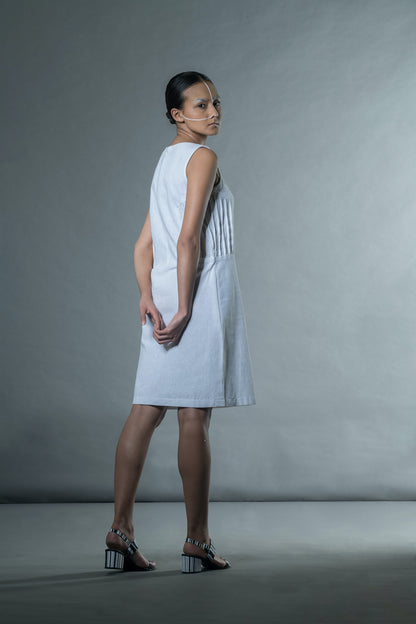 White Sleeveless Mini Dress at Kamakhyaa by Anushé Pirani. This item is Easter, Handwoven Jute Cotton, July Sale, July Sale 2023, Mini Dresses, Natural, Office Wear, Playful Office Wear, Relaxed Fit, sale anushe pirani, Sleeveless Dresses, Solids, The Line Tales, White, Womenswear