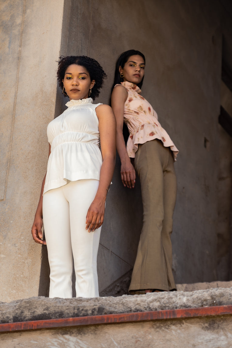 White Sleeveless Top at Kamakhyaa by Meko Studio. This item is Cotton, Deadstock Fabrics, Evening Wear, High Neck Tops, July Sale, July Sale 2023, Lycra, Relaxed Fit, Sleeveless Tops, Solids, Tops, Turtle Neck Tops, Verao SS-22/23, White, Womenswear