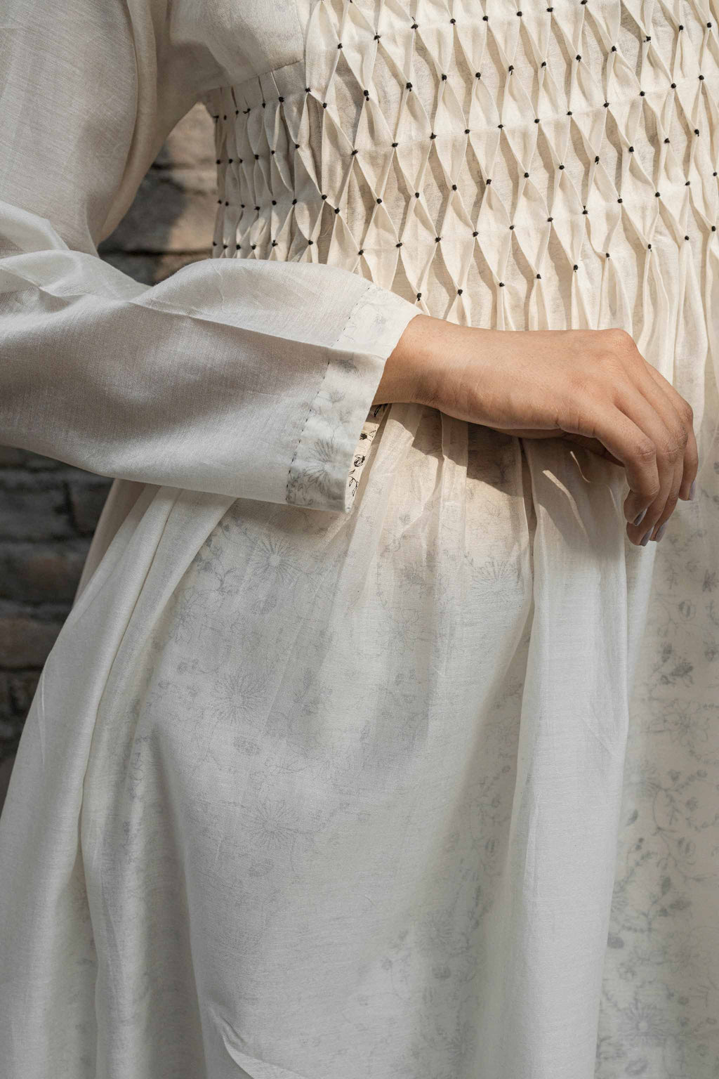 White Smoking Dress And Slip at Kamakhyaa by Ahmev. This item is Casual Wear, Chanderi, Ink And Ivory, Midi Dresses, Natural, Prints, Regular Fit, White, Womenswear