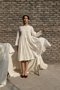 White Smoking Dress And Slip at Kamakhyaa by Ahmev. This item is Casual Wear, Chanderi, Ink And Ivory, Midi Dresses, Natural, Prints, Regular Fit, White, Womenswear