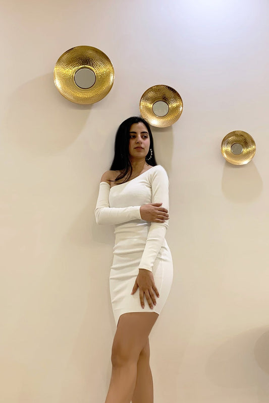White Solid Mini Dress at Kamakhyaa by Meko Studio. This item is Deadstock Fabrics, Evening Wear, For Her, July Sale, July Sale 2023, Mini Dresses, One Shoulder Dresses, Reroot AW-21/22, Slim Fit, Solids, White, Womenswear