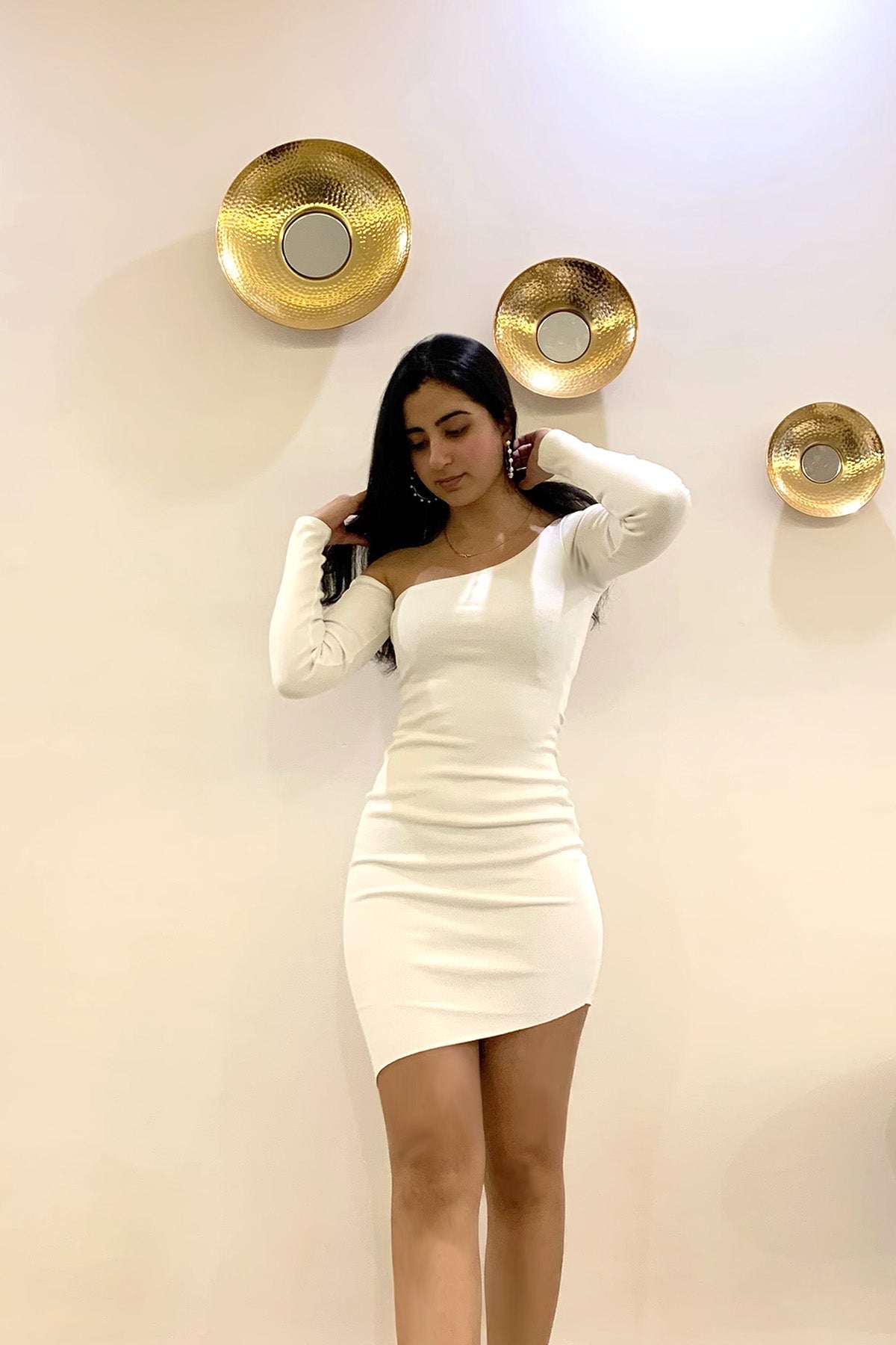 White Solid Mini Dress at Kamakhyaa by Meko Studio. This item is Deadstock Fabrics, Evening Wear, For Her, July Sale, July Sale 2023, Mini Dresses, One Shoulder Dresses, Reroot AW-21/22, Slim Fit, Solids, White, Womenswear