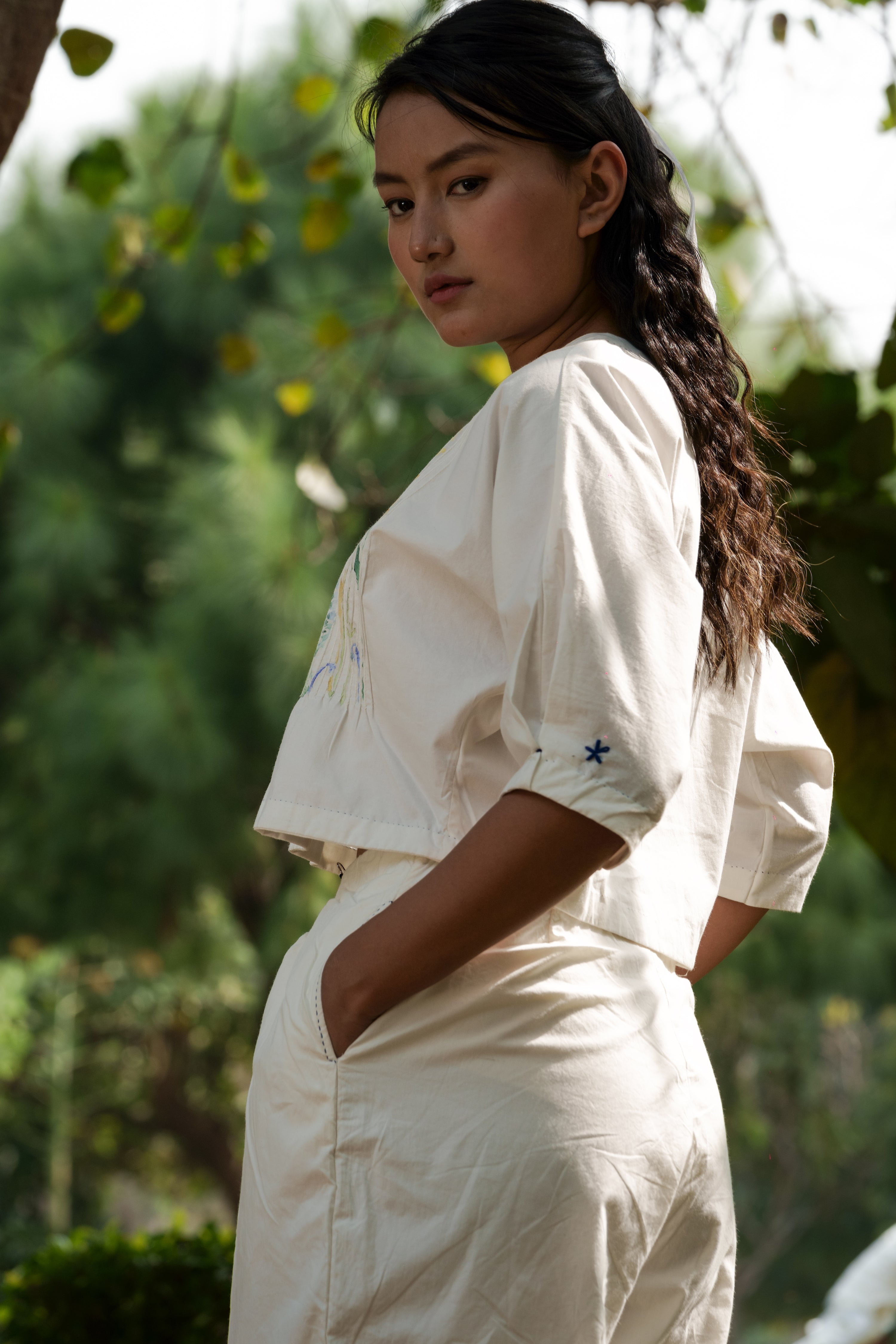 White Striped Top at Kamakhyaa by Ahmev. This item is Batik, Casual Wear, Cotton, Crop Tops, Hanpainted, Highend fashion, July Sale, July Sale 2023, Natural, Regular Fit, Stripes, Tops, White, Womenswear