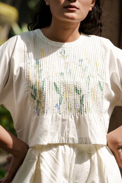 White Striped Top at Kamakhyaa by Ahmev. This item is Batik, Casual Wear, Cotton, Crop Tops, Hanpainted, Highend fashion, July Sale, July Sale 2023, Natural, Regular Fit, Stripes, Tops, White, Womenswear