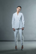 White Suit Blazers at Kamakhyaa by Anushé Pirani. This item is Blazers, Easter, Handwoven Jute Cotton, July Sale, July Sale 2023, Natural, Office Wear, Playful Office Wear, Relaxed Fit, sale anushe pirani, Solids, The Line Tales, White, Womenswear