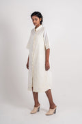 White Textured Shirt at Kamakhyaa by Ahmev. This item is Casual Wear, Handloom Cotton, Highend fashion, July Sale, July Sale 2023, Natural, Regular Fit, Shirt Dresses, Shirts, Textured, White, Womenswear