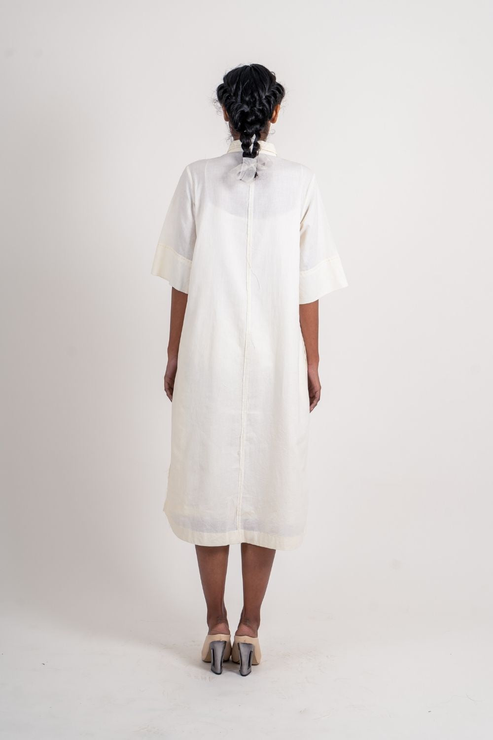 White Textured Shirt at Kamakhyaa by Ahmev. This item is Casual Wear, Handloom Cotton, Highend fashion, July Sale, July Sale 2023, Natural, Regular Fit, Shirt Dresses, Shirts, Textured, White, Womenswear
