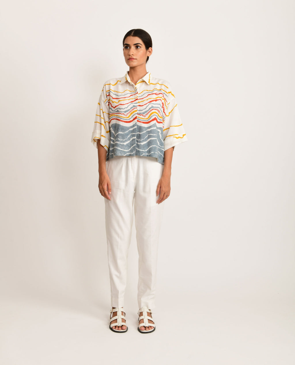 WhiteStraight Sand Pant at Kamakhyaa by Rias Jaipur. This item is Azo Free Dye, Bamboo, Block Prints, Casual Wear, Cotton, Pants, Parat, Regular Fit, White, Womenswear