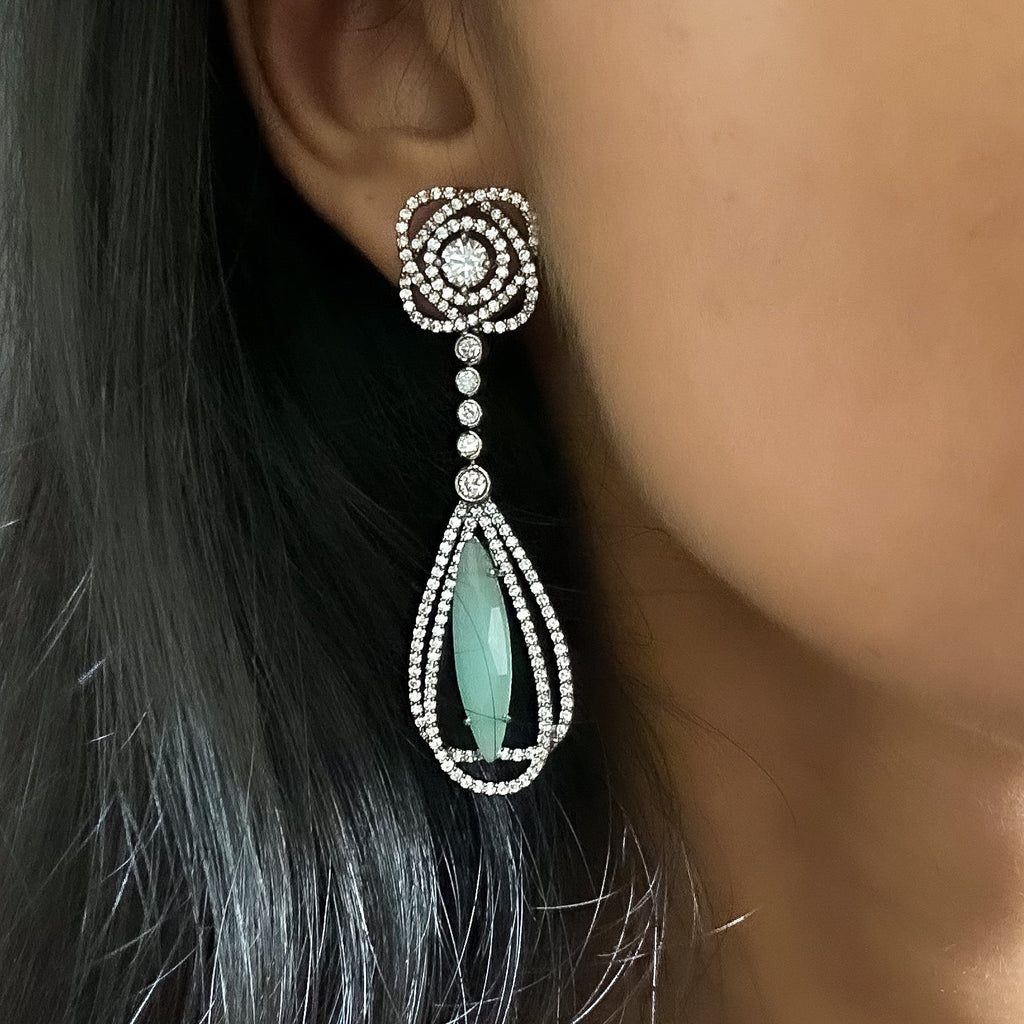 Wild Rose Danglers Blue, Brass, Earrings, Evening Wear, Free Size, Gold Plated, Re-polishable, Solids Kamakhyaa