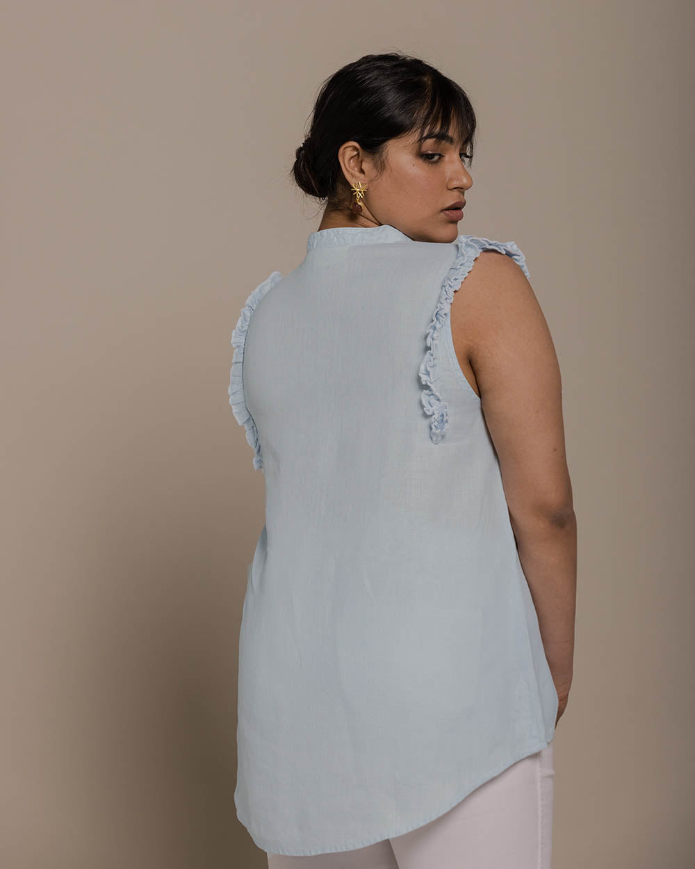 Wind In My Hair Shirt - Summer Blue at Kamakhyaa by Reistor. This item is Blue, Casual Wear, Hemp, Natural, Sleeveless Tops, Solids, Tops, Womenswear