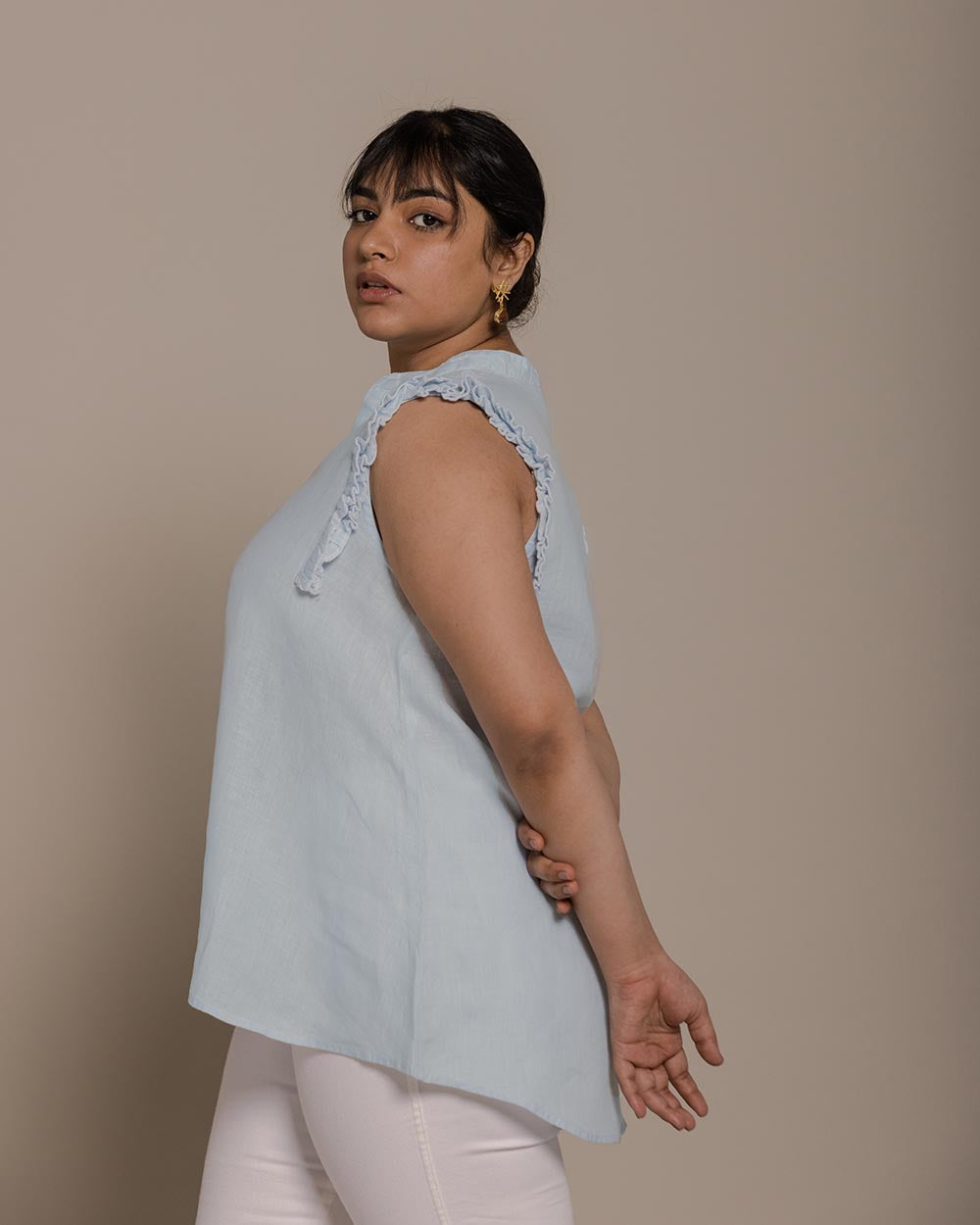 Wind In My Hair Shirt - Summer Blue at Kamakhyaa by Reistor. This item is Blue, Casual Wear, Hemp, Natural, Sleeveless Tops, Solids, Tops, Womenswear