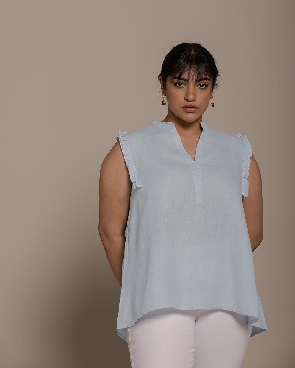 Wind In My Hair Shirt - Summer Blue at Kamakhyaa by Reistor. This item is Blue, Casual Wear, Hemp, Natural, Sleeveless Tops, Solids, Tops, Womenswear