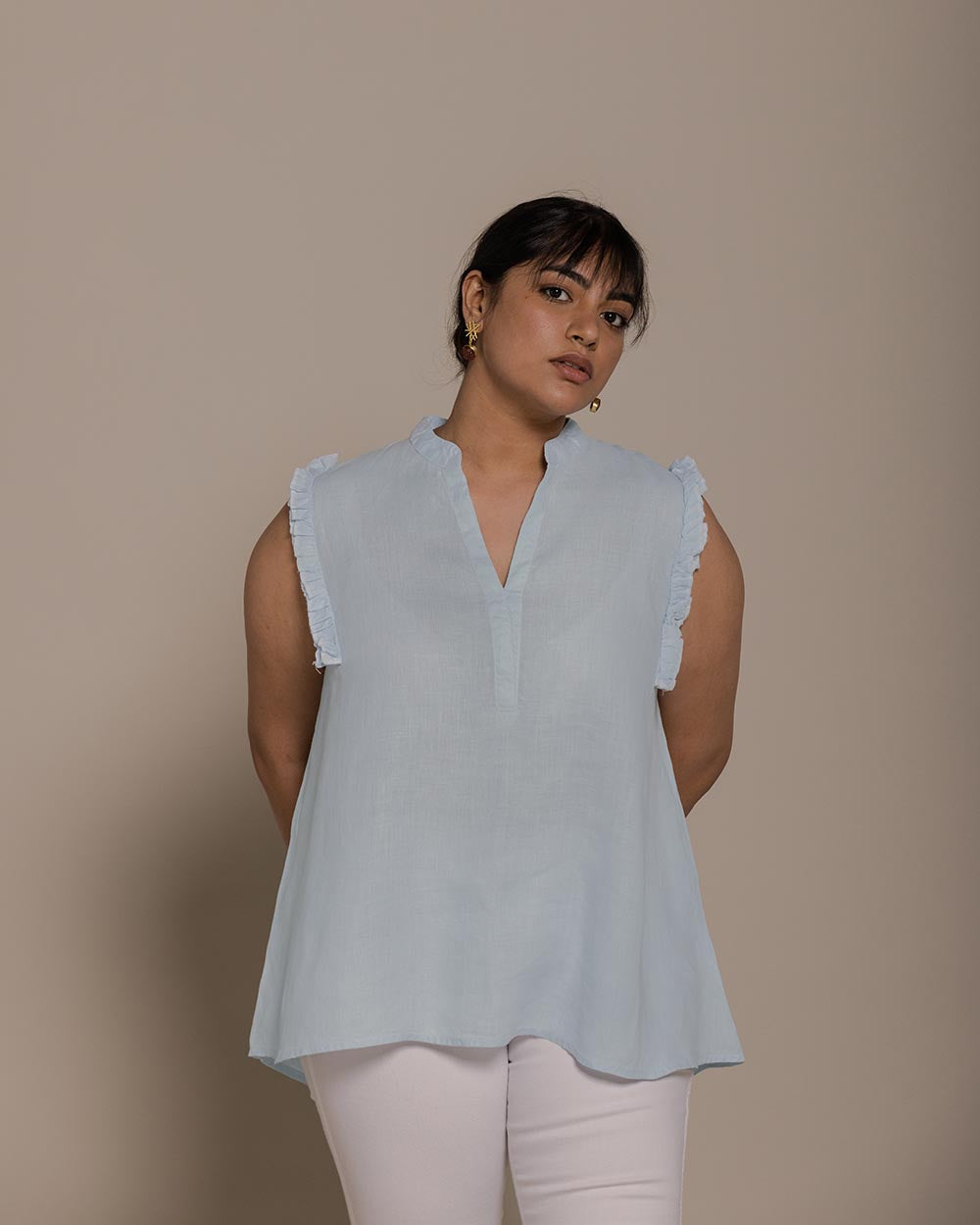 Wind In My Hair Shirt - Summer Blue at Kamakhyaa by Reistor. This item is Blue, Casual Wear, Hemp, Natural, Sleeveless Tops, Solids, Tops, Womenswear