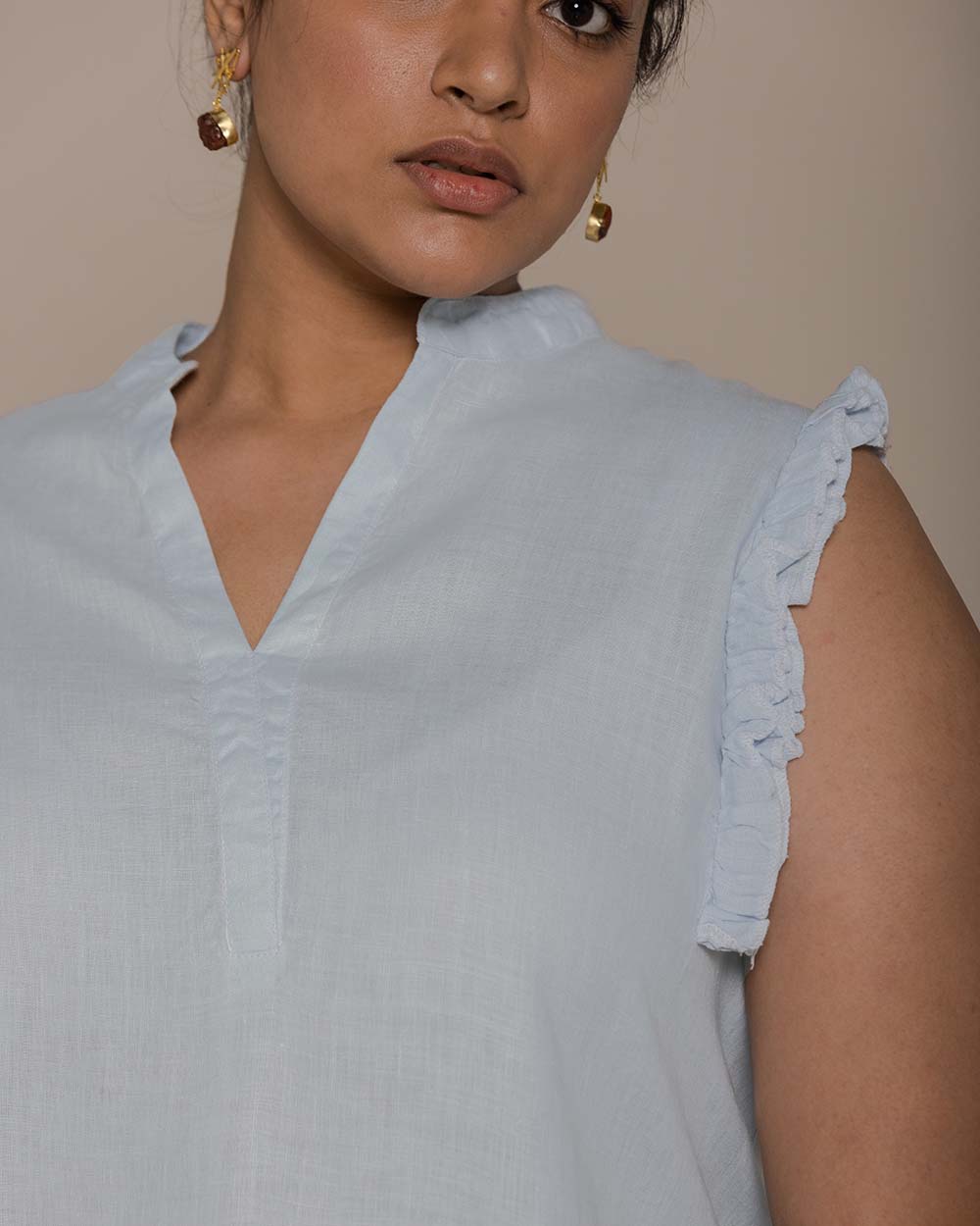 Wind In My Hair Shirt - Summer Blue at Kamakhyaa by Reistor. This item is Blue, Casual Wear, Hemp, Natural, Sleeveless Tops, Solids, Tops, Womenswear