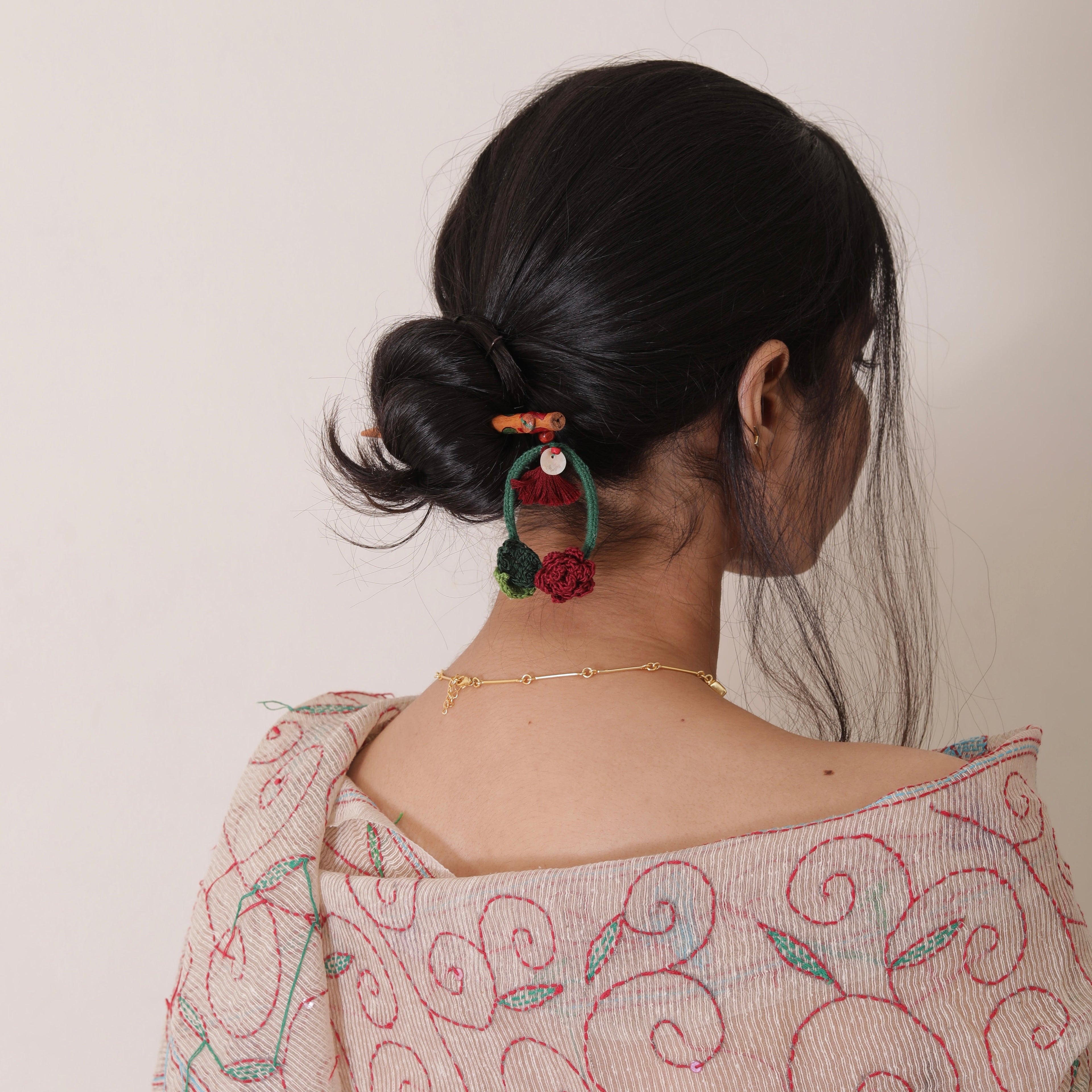 Wooden Hair Stick Blue And Red at Kamakhyaa by Ikriit'm. This item is Accessories, Blue, Cotton Yarn, Hair Accessory, Ikriit'm, Red, Wood