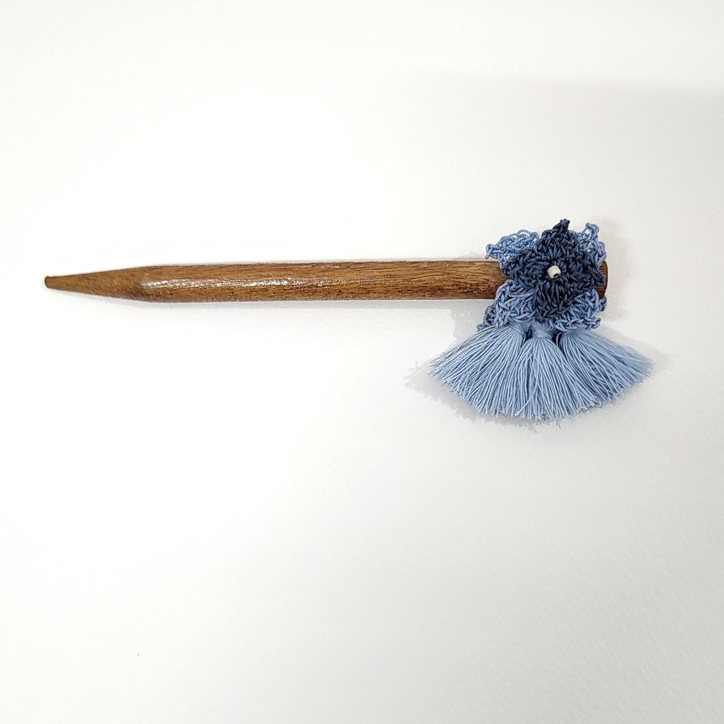 Wooden Hair Stick Blue at Kamakhyaa by Ikriit'm. This item is Accessories, Blue, Cotton Yarn, Hair Accessory, Ikriit'm, Wood