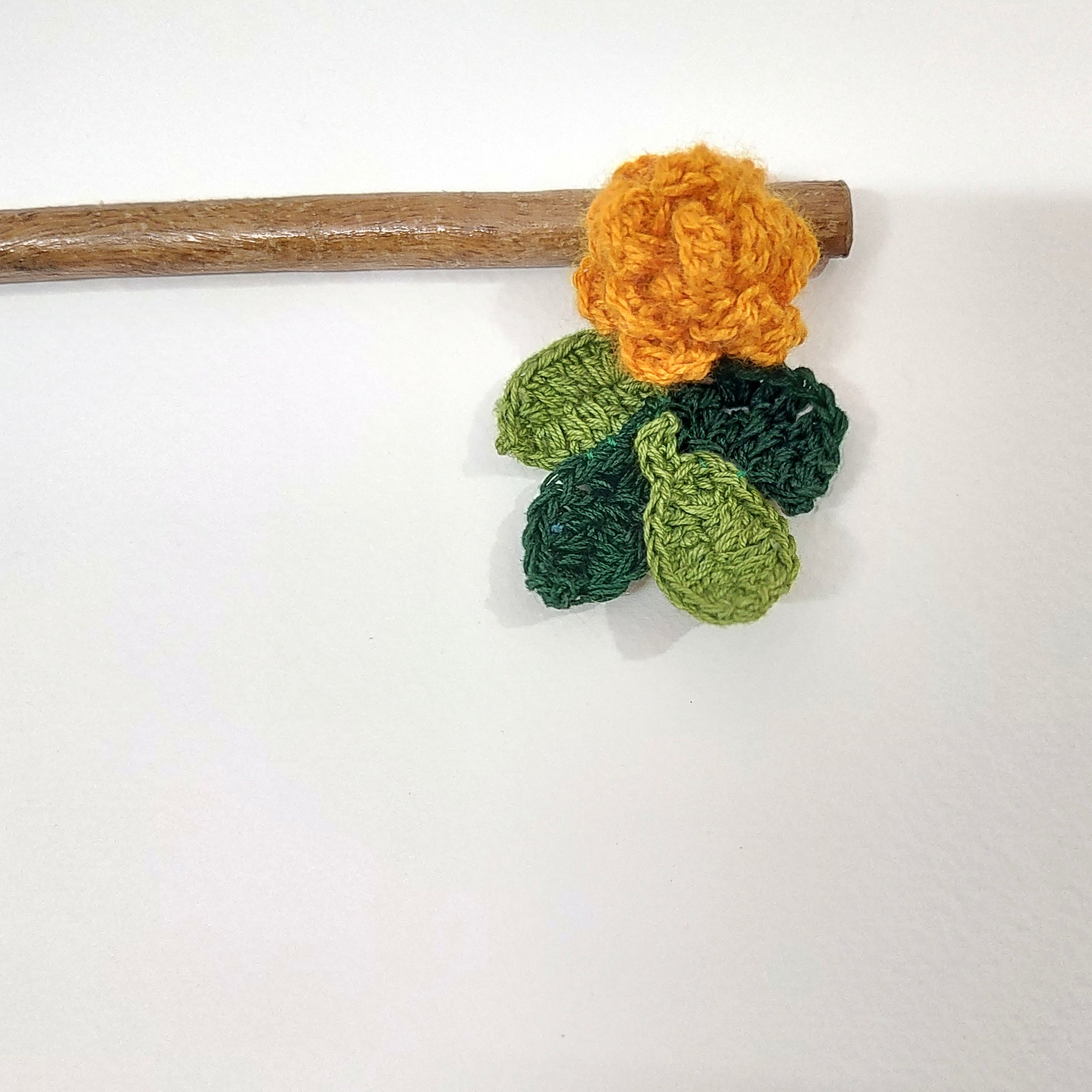 Wooden Hair Stick Marigold Orange at Kamakhyaa by Ikriit'm. This item is Accessories, Cotton Yarn, Hair Accessory, Ikriit'm, Orange, Wood