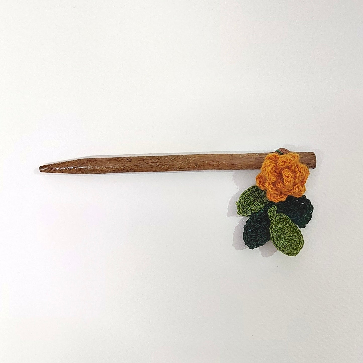 Wooden Hair Stick Marigold Orange at Kamakhyaa by Ikriit'm. This item is Accessories, Cotton Yarn, Hair Accessory, Ikriit'm, Orange, Wood