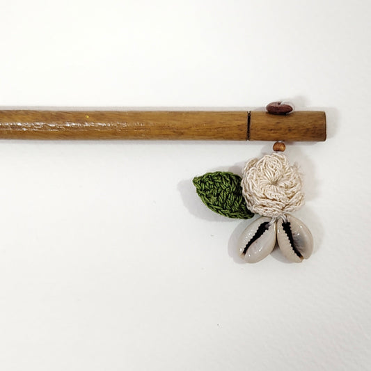 Wooden Hair Stick Off White at Kamakhyaa by Ikriit'm. This item is Accessories, Cotton Yarn, Hair Accessory, Ikriit'm, Off White, Wood