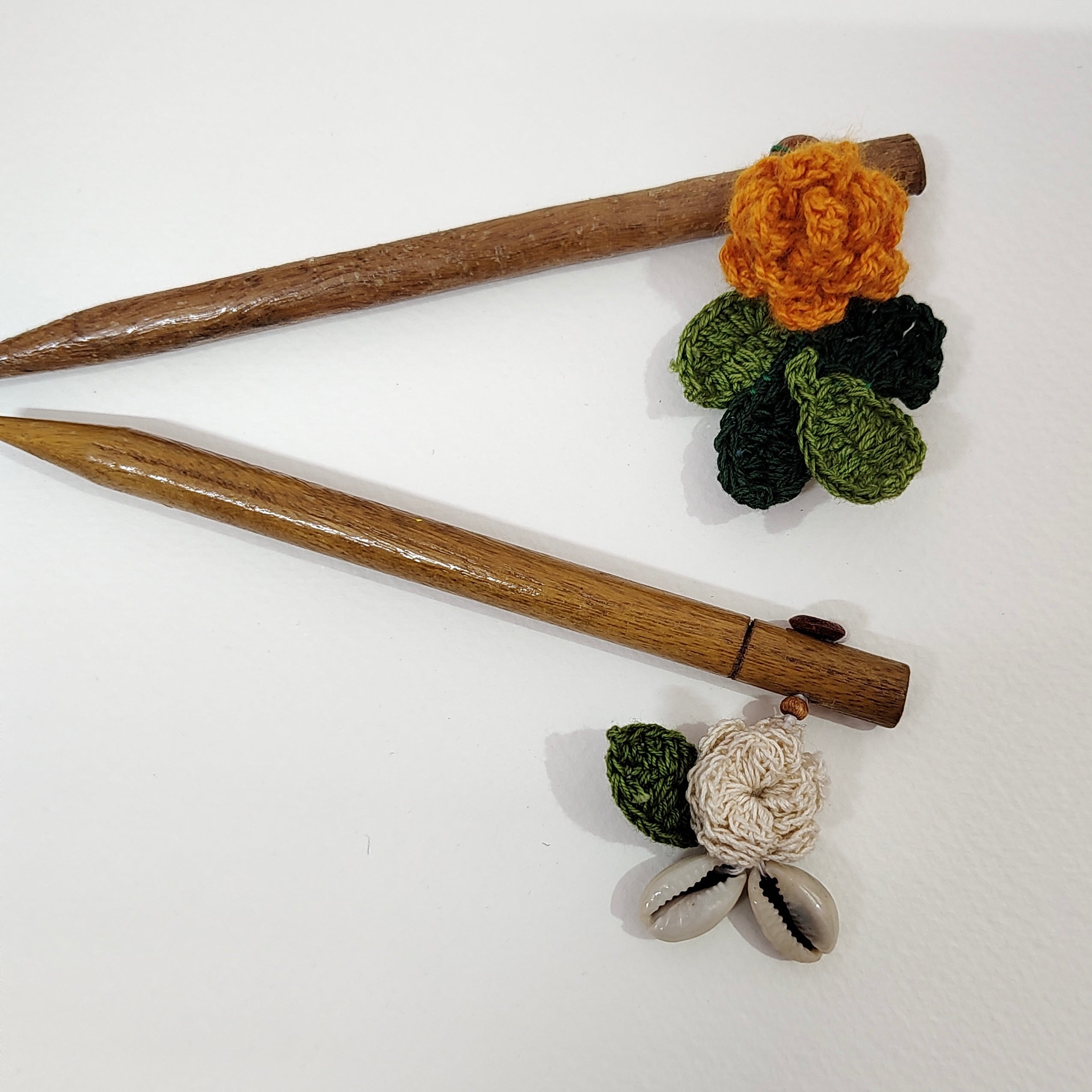 Wooden Hair Stick Orange And Off White at Kamakhyaa by Ikriit'm. This item is Accessories, Cotton Yarn, Hair Accessory, Ikriit'm, Off White, Orange, Wood