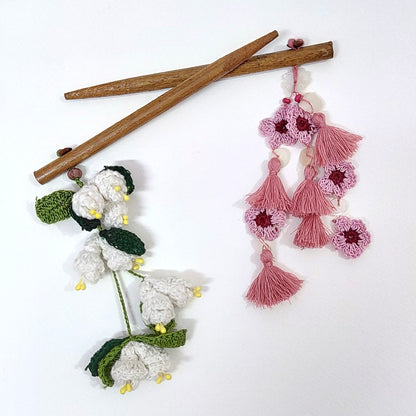 Wooden Hair Stick Pink And Off White at Kamakhyaa by Ikriit'm. This item is Accessories, Cotton Yarn, Hair Accessory, Ikriit'm, Off White, Pink, Wood
