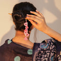 Wooden Hair Stick Pink And Off White at Kamakhyaa by Ikriit'm. This item is Accessories, Cotton Yarn, Hair Accessory, Ikriit'm, Off White, Pink, Wood