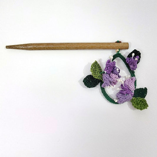 Wooden Hair Stick Purple And Green at Kamakhyaa by Ikriit'm. This item is Accessories, Cotton Yarn, Green, Hair Accessory, Ikriit'm, Purple, Wood