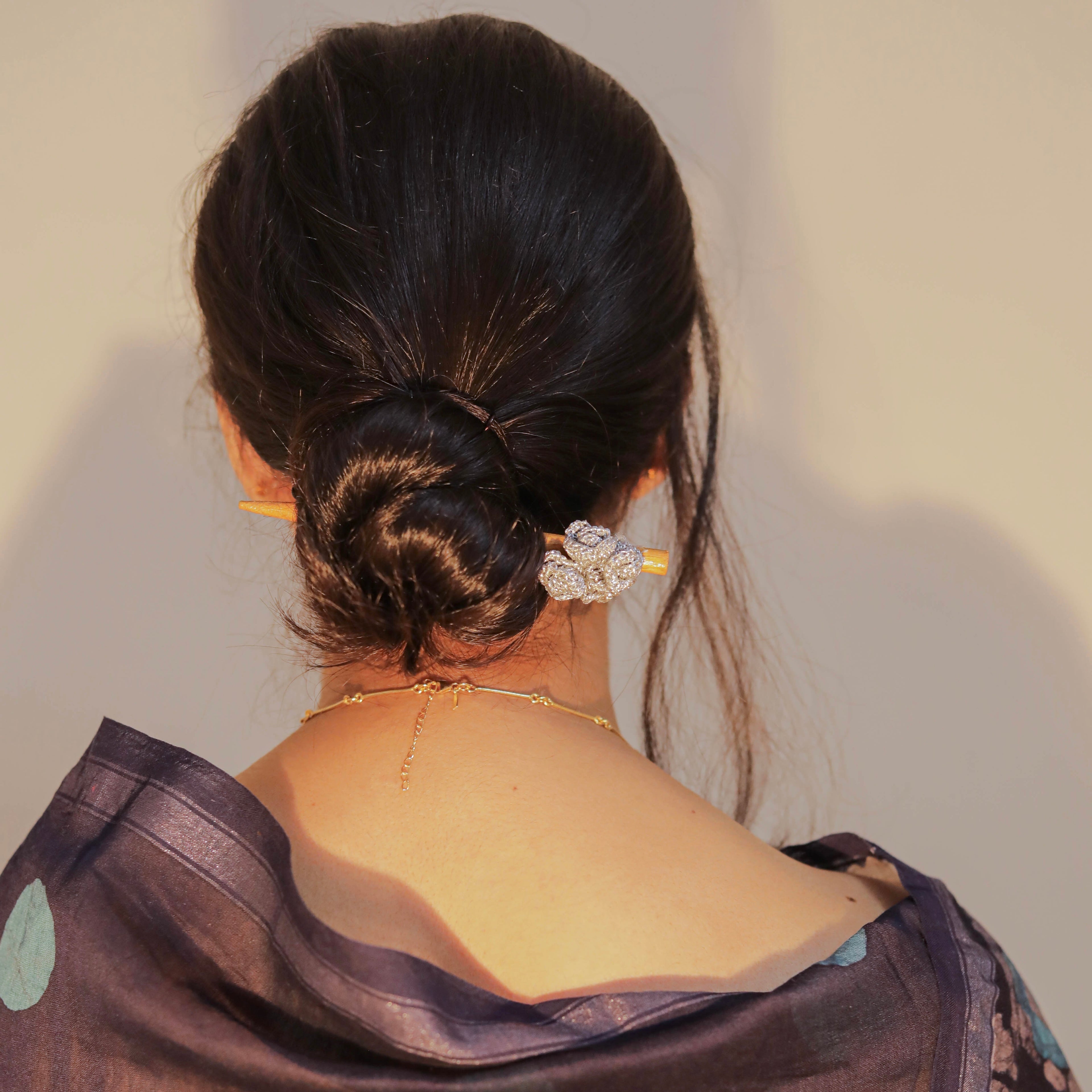 Wooden Hair Stick Silver at Kamakhyaa by Ikriit'm. This item is Accessories, Cotton Yarn, Hair Accessory, Ikriit'm, Silver, Wood